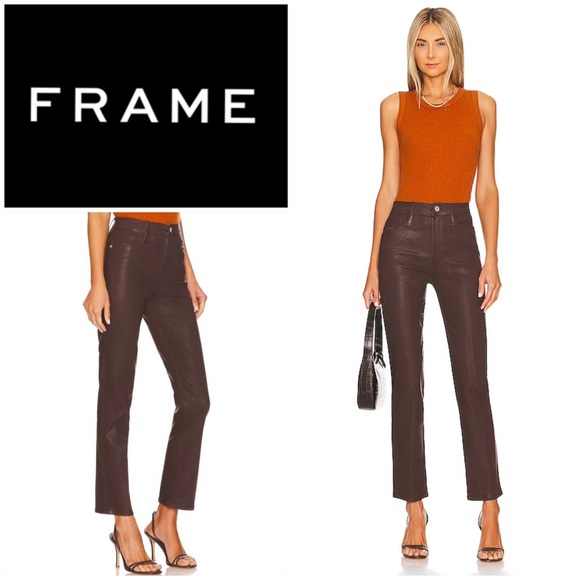 🆕 FRAME Le Sylvie Coated Jeans - Picture 1 of 9
